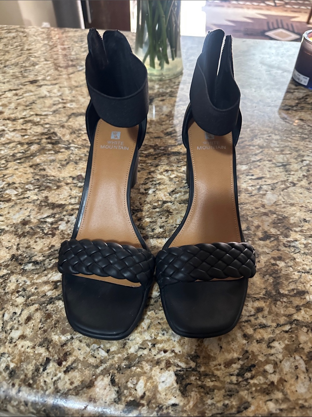 White Mountain Black Braided Strap Heel Sandals